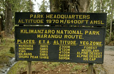 Kilimanjaro's Marangu route distance and elevation