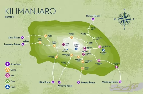 Mount Kilimanjaro map and route overview