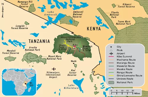 Mount Kilimanjaro map, routes, and its peaks in 2024 and 2025