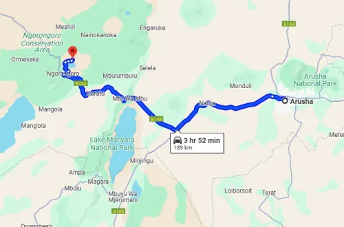 Ngorongoro Crater travel distance from Arusha